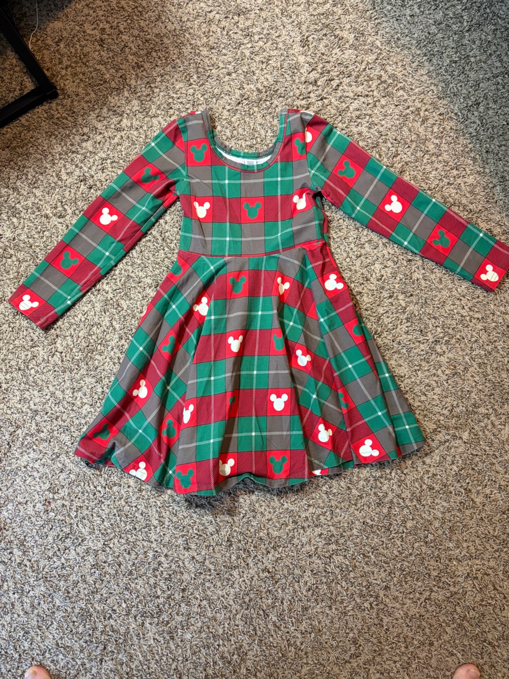 Wild Rich Kids Disney Mickey Mouse Christmas Plaid Long Sleeve Twirl Dress 7/8